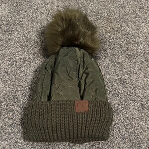 CC Olive Green Pom-Pom Beanie